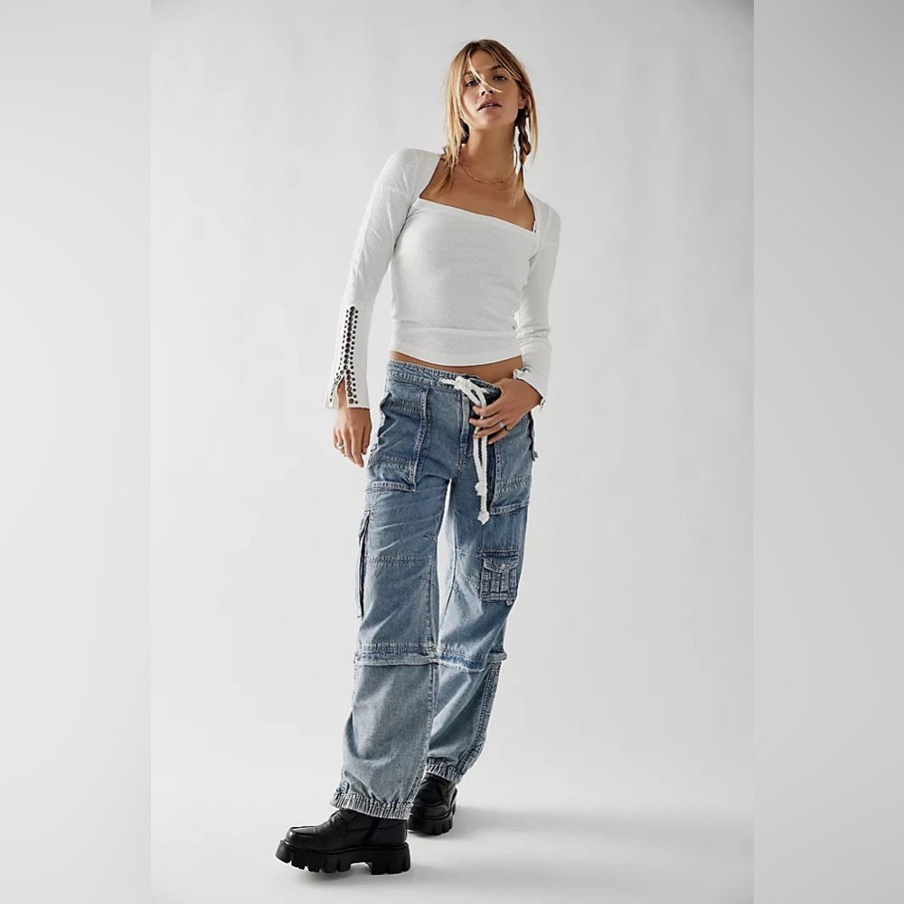 Free People Light Blue Cargo Track Joggers